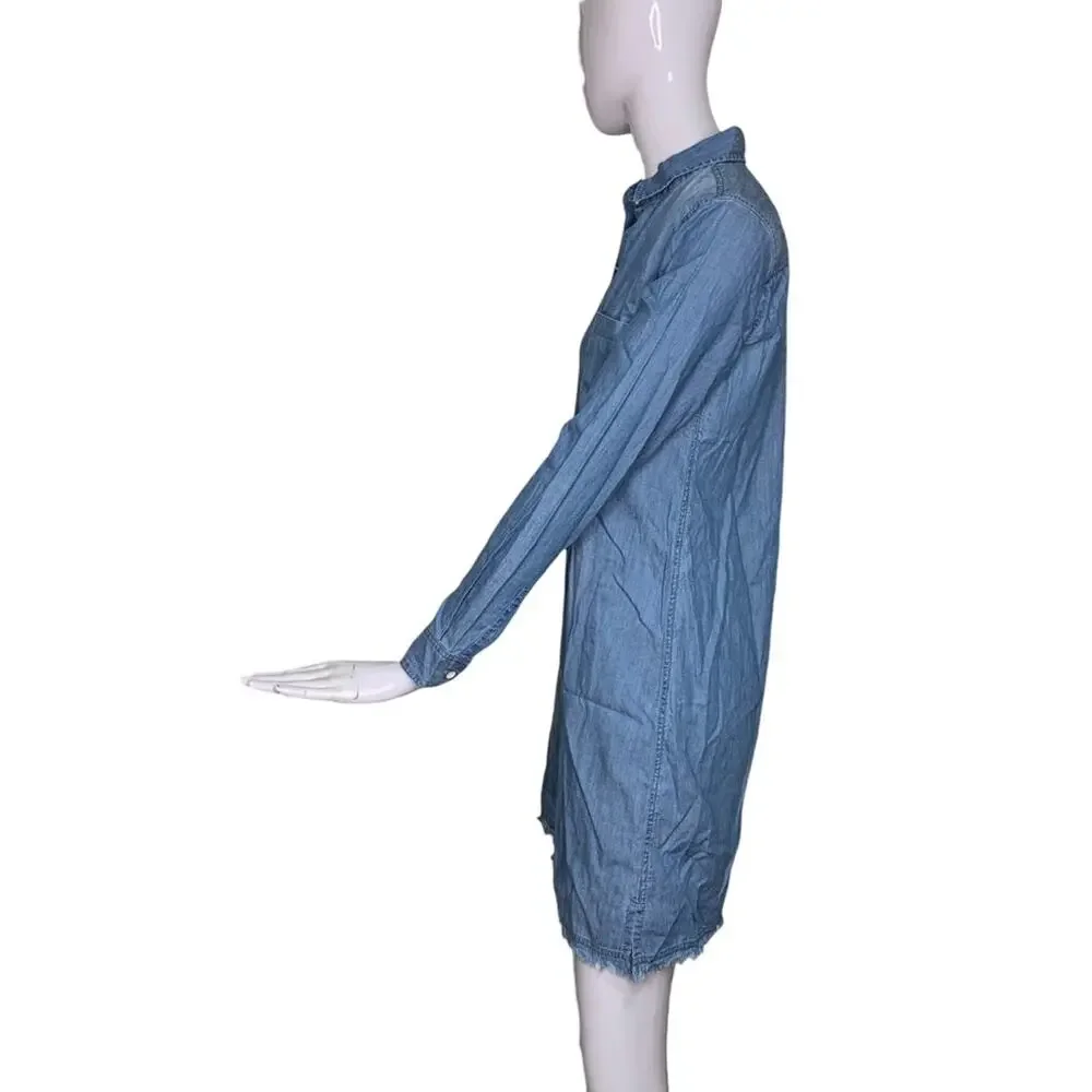 Garnet Hill NWOT Chambray Collared Shirt Dress Long Sleeve Button Down Size 2 - Picture 8 of 12